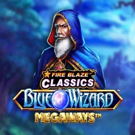 Slots logo of Fire Blaze Blue Wizard Megaways from Rarestone Gaming at Instant Casino